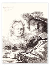 Wandbild Selbstbildnis zeichnend mit Saskia - Rembrandt van Rijn