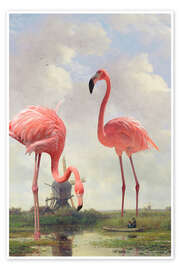 Poster Fischen mit Flamingos - Jonas Loose