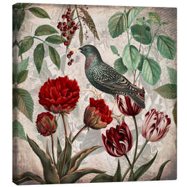 Canvas print Vintage starling with tulips - Andrea Haase