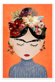 Tableau Frida with wreath of flowers, orange - treechild