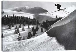 Leinwandbild Skispringer in Schneelandschaft mit Bäumen - Vintage Ski Collection