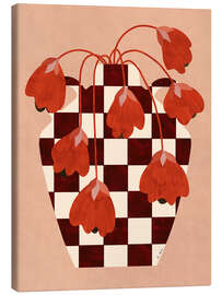 Canvas print Checkered Vase with Red Flowers - EL BUEN LIMÒN