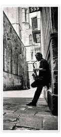 Dørplakat Saxophone Player in the Streets of Barcelona - GertJan van Geerenstein