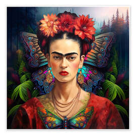 Tableau Frida Kahlo Butterfly Portrait - Mark Ashkenazi