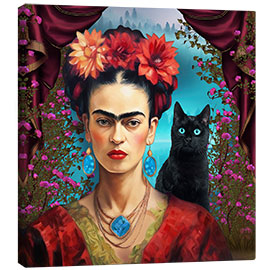 Leinwandbild Frida Kahlo mit der Katze - Mark Ashkenazi