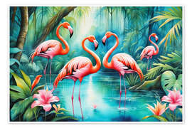 Poster Flamingo im Teich - Mango Art