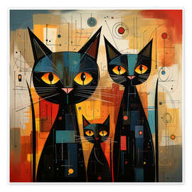 Wall print Three Black Cats - DejaReve