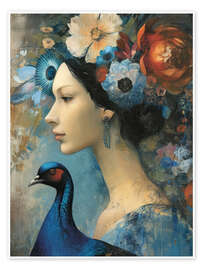 Wall print Lady with Peacock - DejaReve