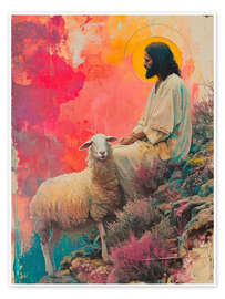 Wall print Jesus with sheep - DejaReve