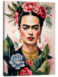 Leinwandbild Frida Kahlo mit Rosen - nobelart