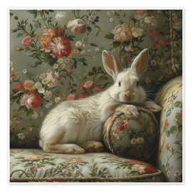 Tableau Cute rabbit on vintage sofa - DejaReve