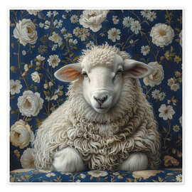 Wall print Cute sheep on vintage sofa - DejaReve