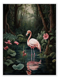 Poster Rosa Flamingo im Dschungel - Olga Telnova