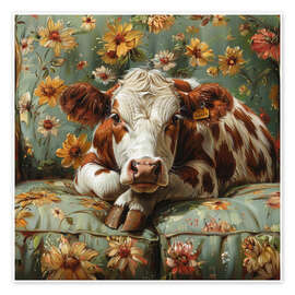 Wall print Cow chilling on sofa - DejaReve