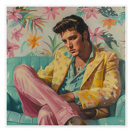 Wall print Elvis sitting on retro sofa - DejaReve