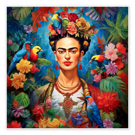 Tableau Frida Kahlo vintage floral portrait - Mark Ashkenazi