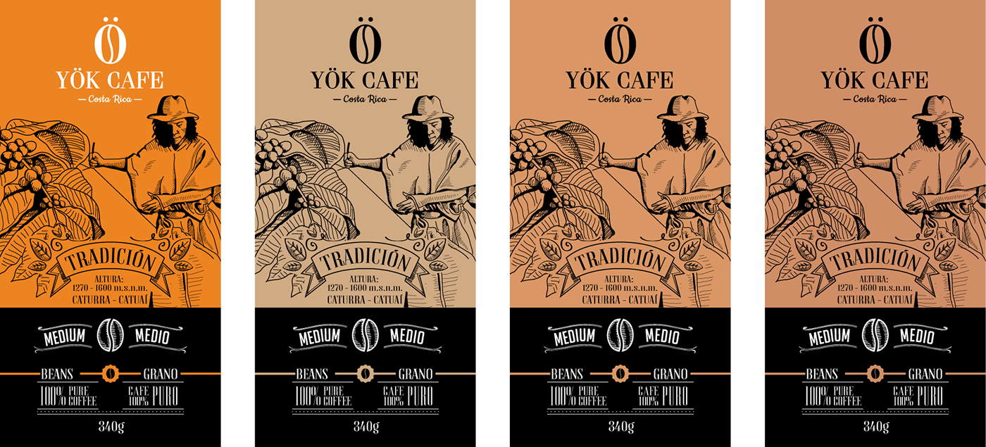 cafe Coffee brand ILLUSTRATION  yok costarica Packaging labeling