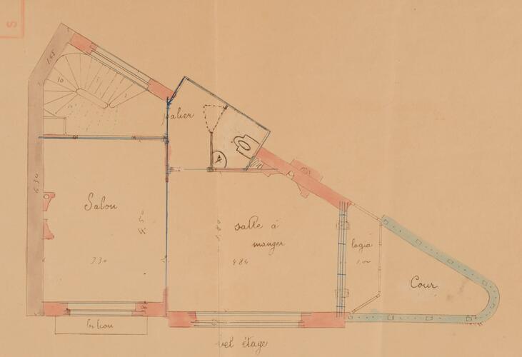 Eburonenstraat 66, grondplan van de bel étage, SAB/OW 10424 (1904).