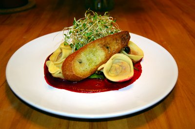 goat cheese and beet tortelloni