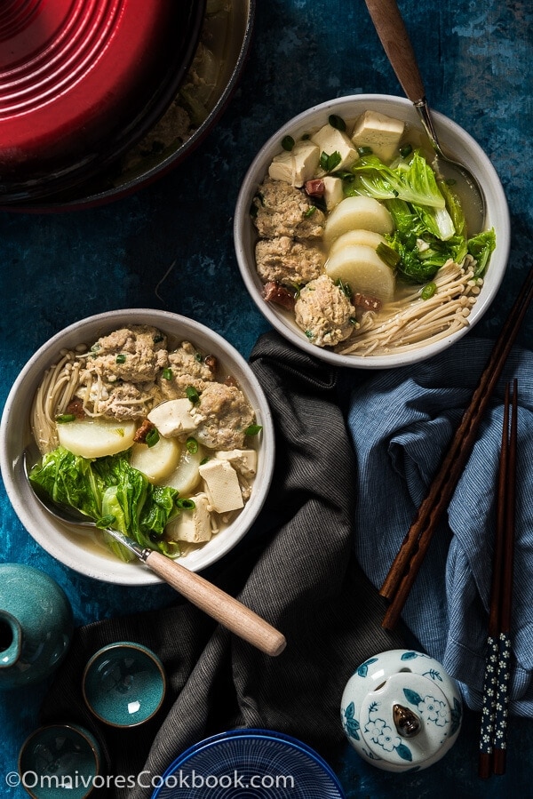 Napa Cabbage Soup with Tofu and Meatballs - Learn to cook the heartiest soup, plus two tips on how to quickly create a rich broth with just a few ingredients! | omnivorescookbook.com