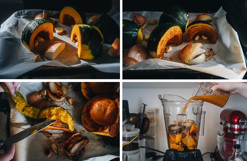 Roasted kabocha squash soup cooking step-by-step