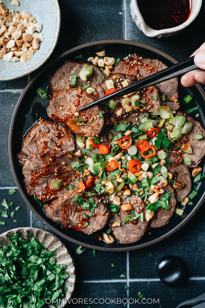 Chinese beef salad close up