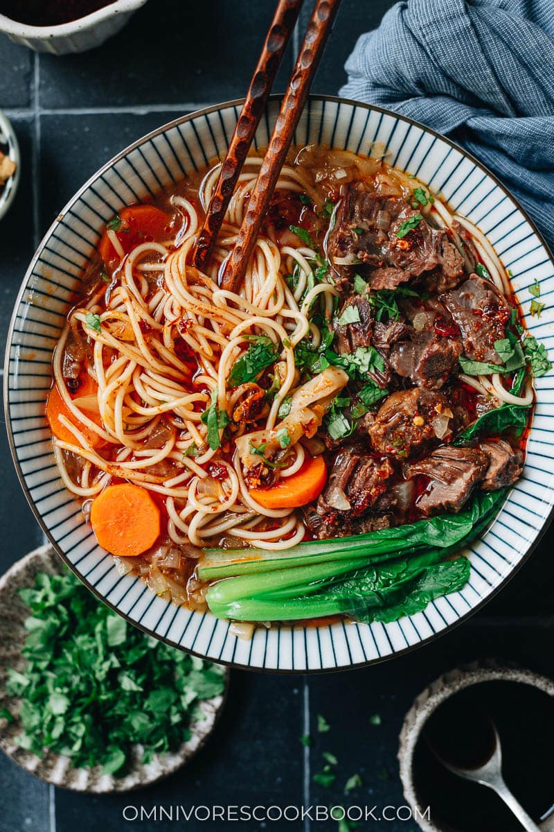 Beef noodle soup close up