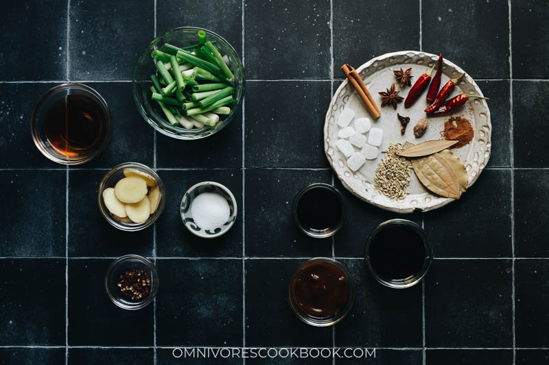 Ingredients for making braised Chinese beef shank