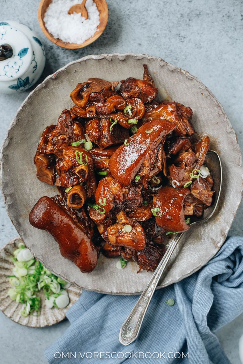 Red braised pork trotters in a bowl