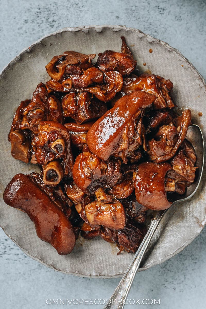 Braised pork trotters close up