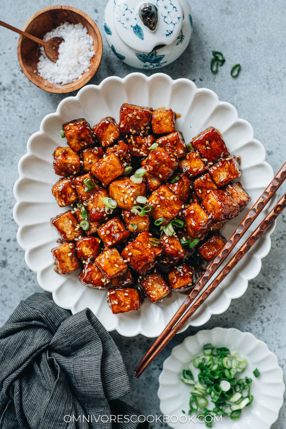 Sesame tofu served in a plate