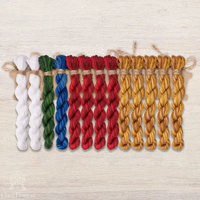 Basic Set of OwlForest Hand-Dyed Threads for the Embroidery Chart of New Year Pennants with Russian Letters (DMC)