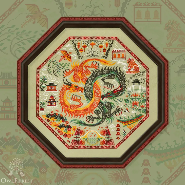 Digital embroidery chart “Two Dragons”