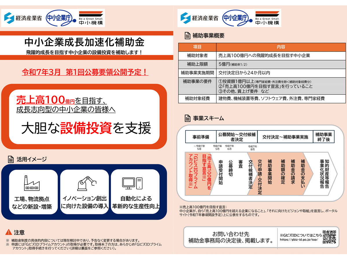 中小企業成長加速化補助金とは　2025年3月にも公募要領公開へ