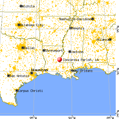 Concordia Parish, LA map from a distance