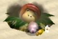 A Breadbug dragging a Female Sheargrub corpse and a Yellow Pikmin into its nest.