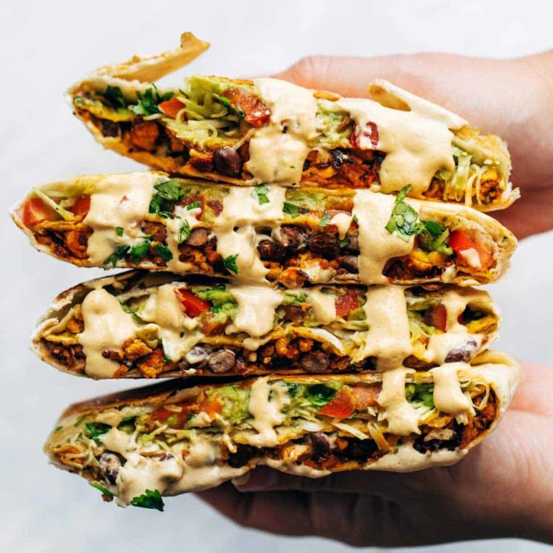 Vegan crunchwrap supreme with cashew queso.