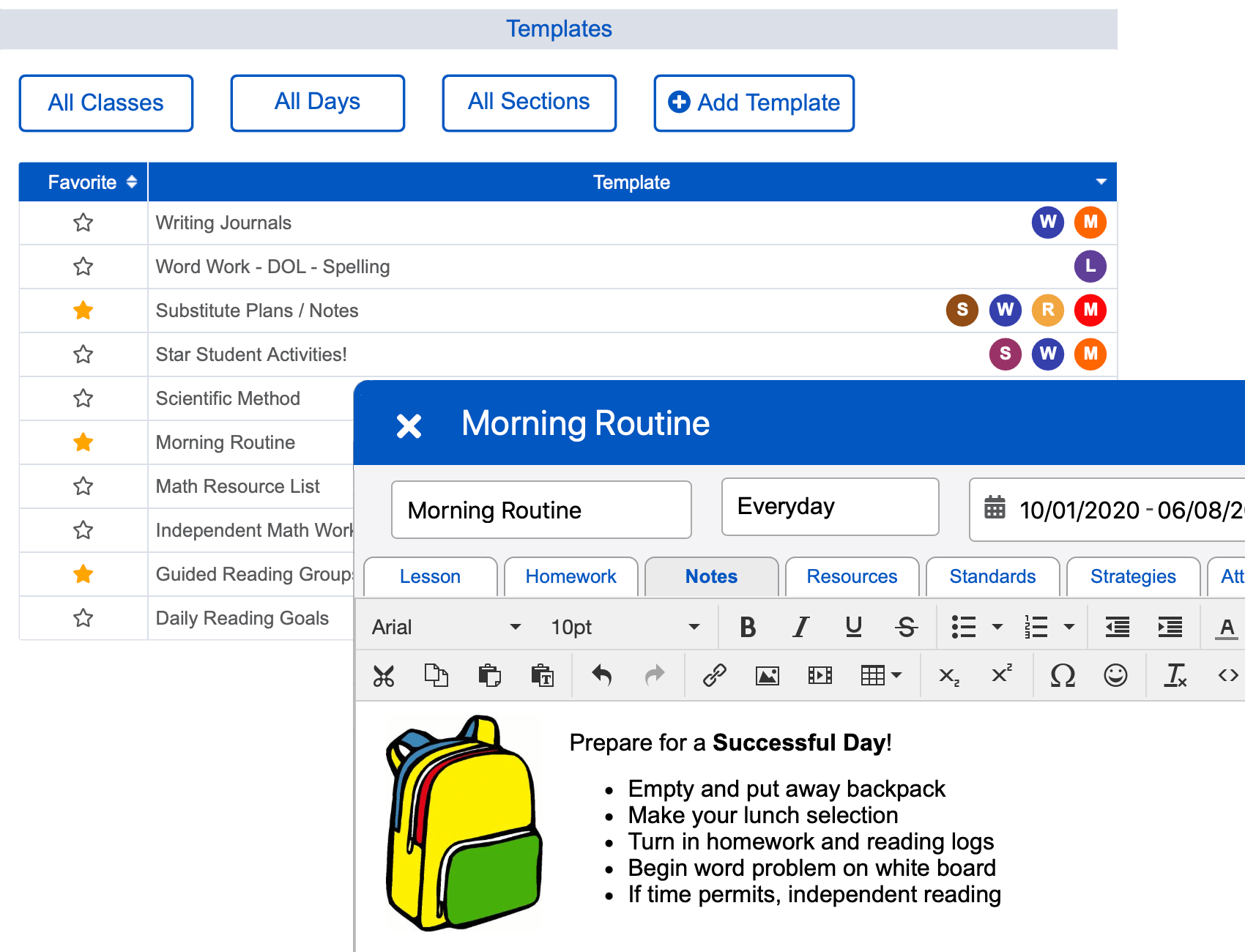 Planbook Templates