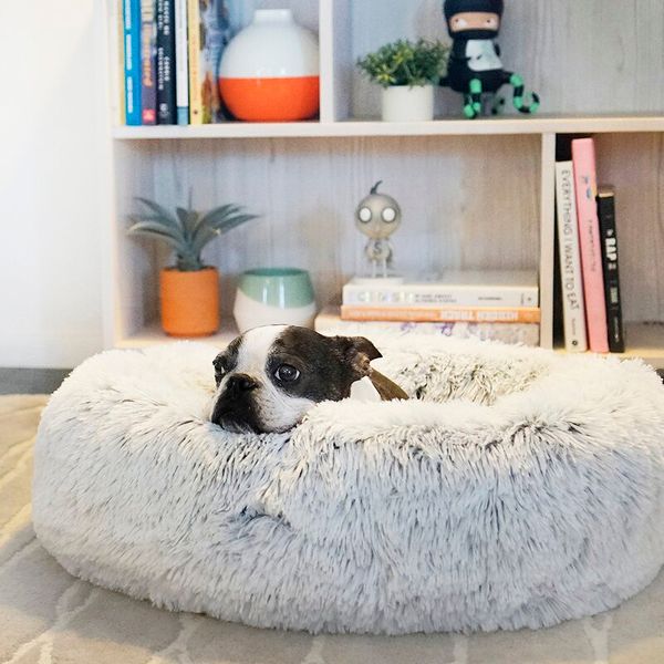 Shag Donut Round Dog Bed Luxury Plush Cuddler Pillow