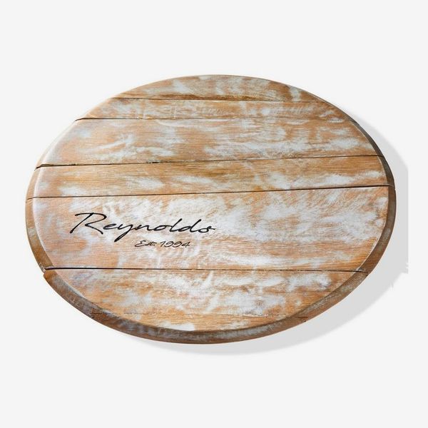 Wine Enthusiast Personalized Whitewashed Barrel Head Lazy Susan