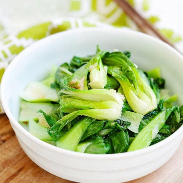 Bok Choy stir fry served in a bowl.