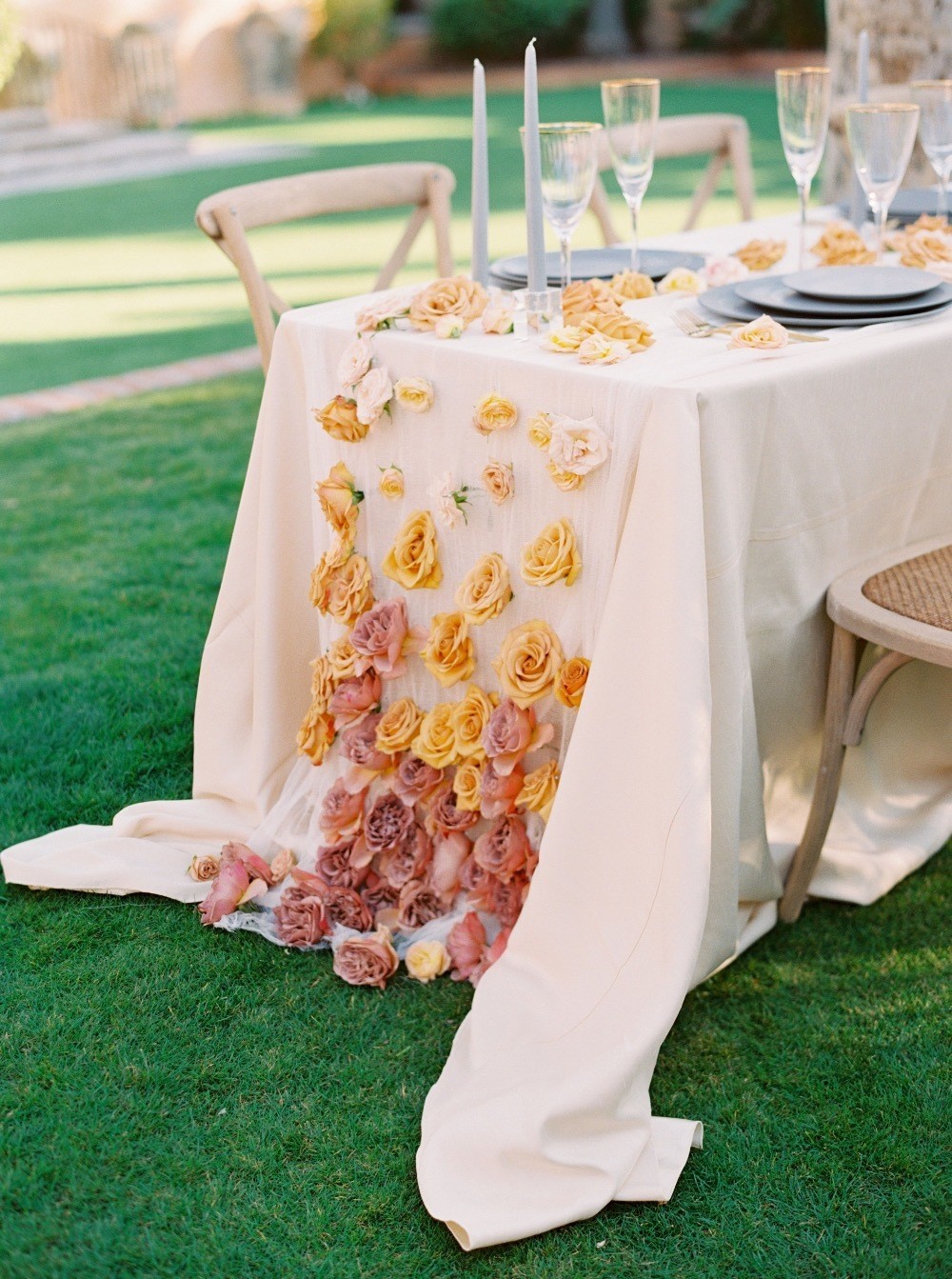 ombre floral cascade over table