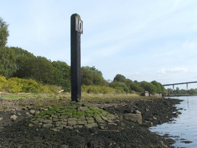 Marker post on the shore