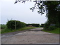 TM3272 : Footpath to Heveningham Long Lane & Entrance to Hill Farm by Geographer