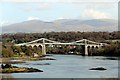 SH5571 : Menai Suspension Bridge from Anglesey by Christine Matthews