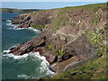 SW9278 : Coloured slates, Broadagogue Cove by Derek Harper