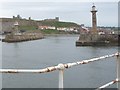 NZ8911 : Large lighthouse on West Pier, Whitby by Christine Johnstone