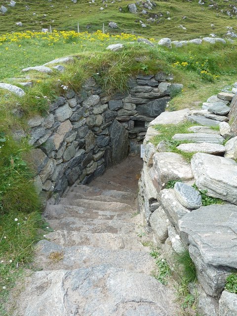 Entrance to reconstructed Iron Age house, Bostadh