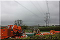 SJ9068 : Cowbrook Lane - powerline re-stringing by Peter Turner