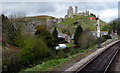 SY9682 : Signal and Railway Track at Corfe Station, Swanage Railway by Christine Matthews